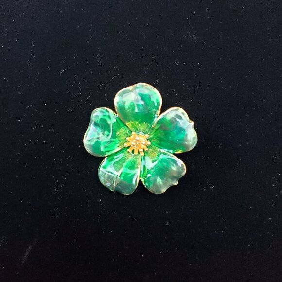 Vintage Enamel Five Leaf Clover Brooch Pin Green - Picture 5 of 10